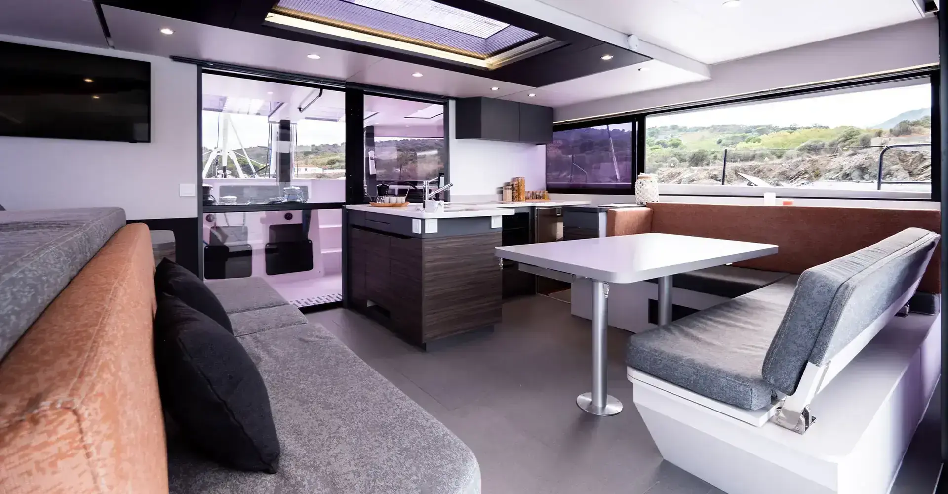 L shaped galley windelo 50 kitchen and cockpit connections